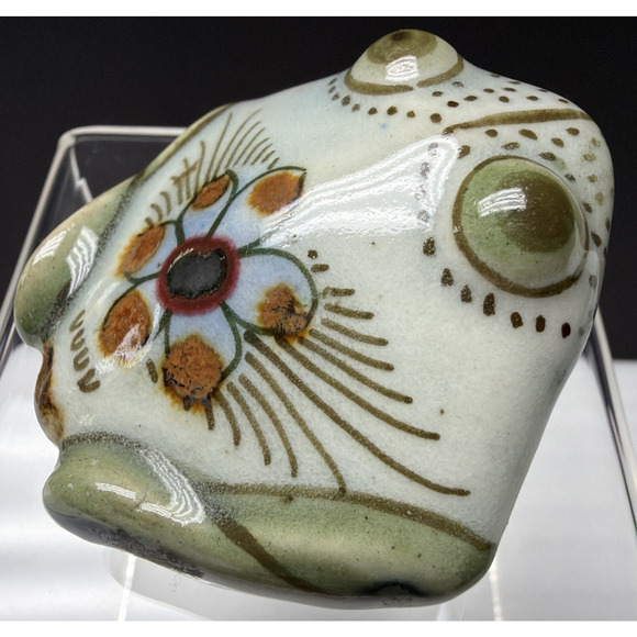 Vintage Mexican Folk Art Tonala Frog Toad Sitting Floral Painted Figurine - Picture 5 of 16
